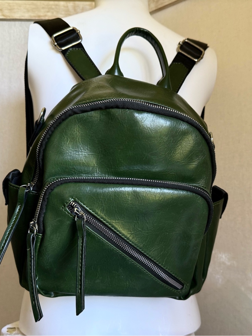 Green Leatherette Backpack Purse